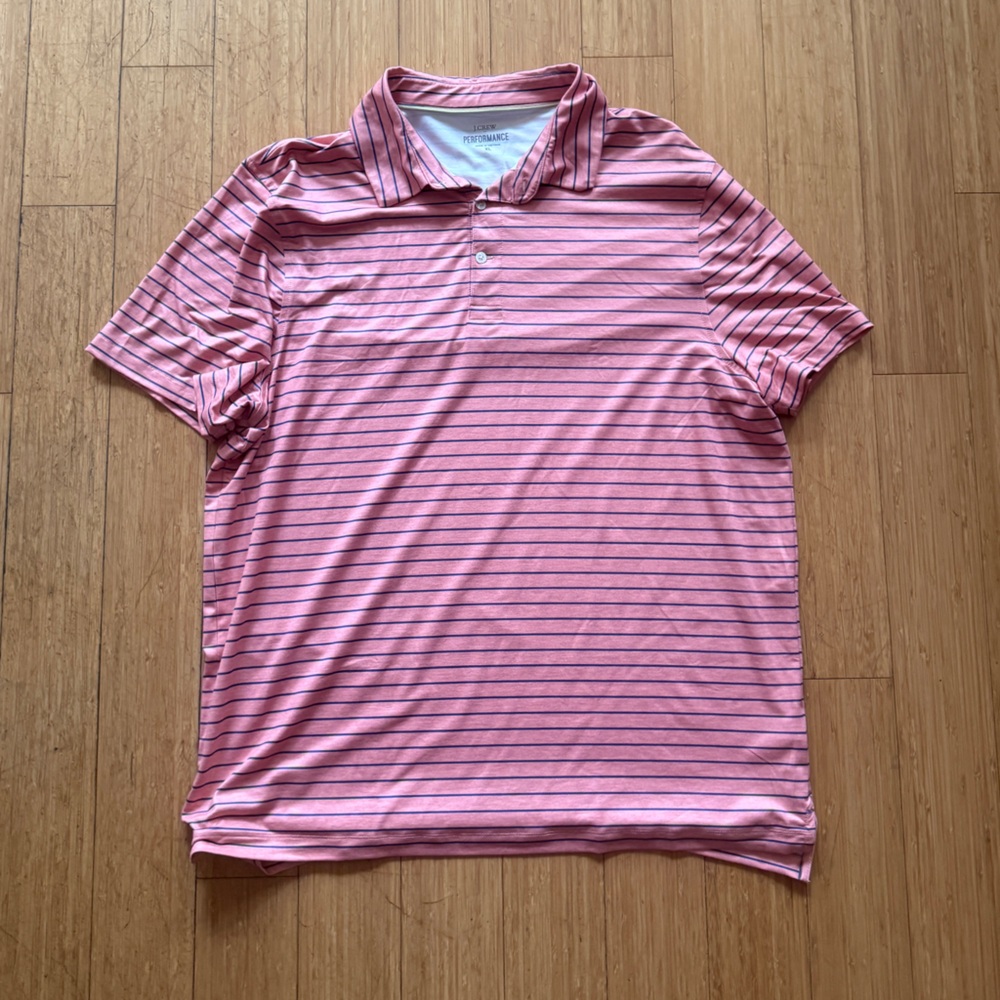 J. Crew Coral Polo with Navy Stripes